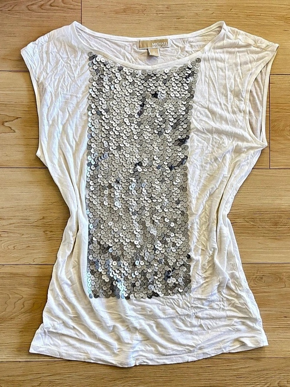 Michael Kors Sequin Tee in White & Silver